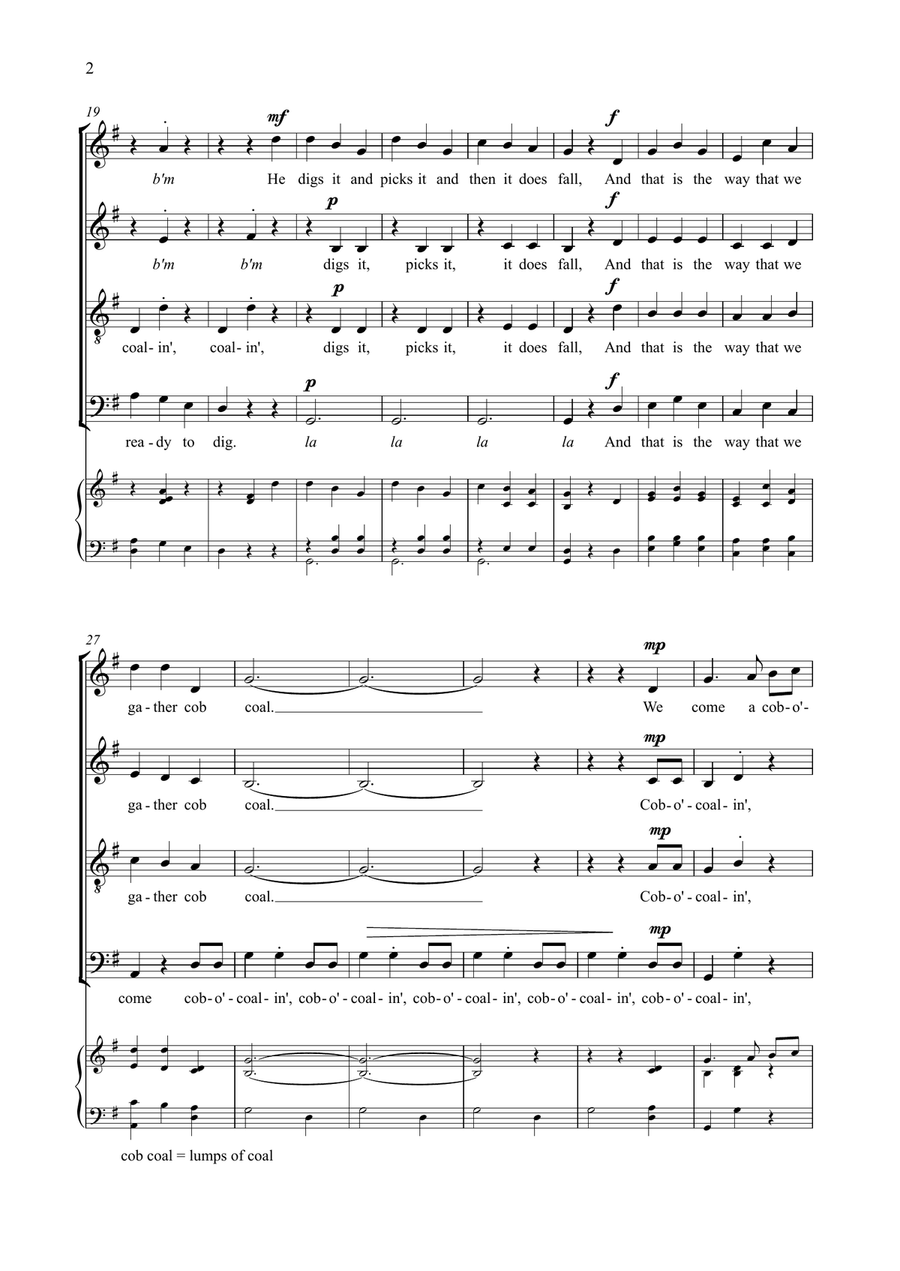 Cob-o'-coalin' - folk-song arranged for SATB unaccompanied 4-Part scores gallery preview page 2