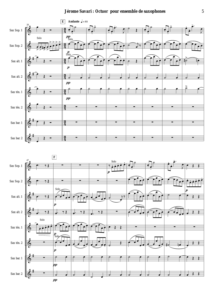 Jérôme Savari: Octet for SSAATTBB saxophone octet SSAATTBB scores gallery preview page 5