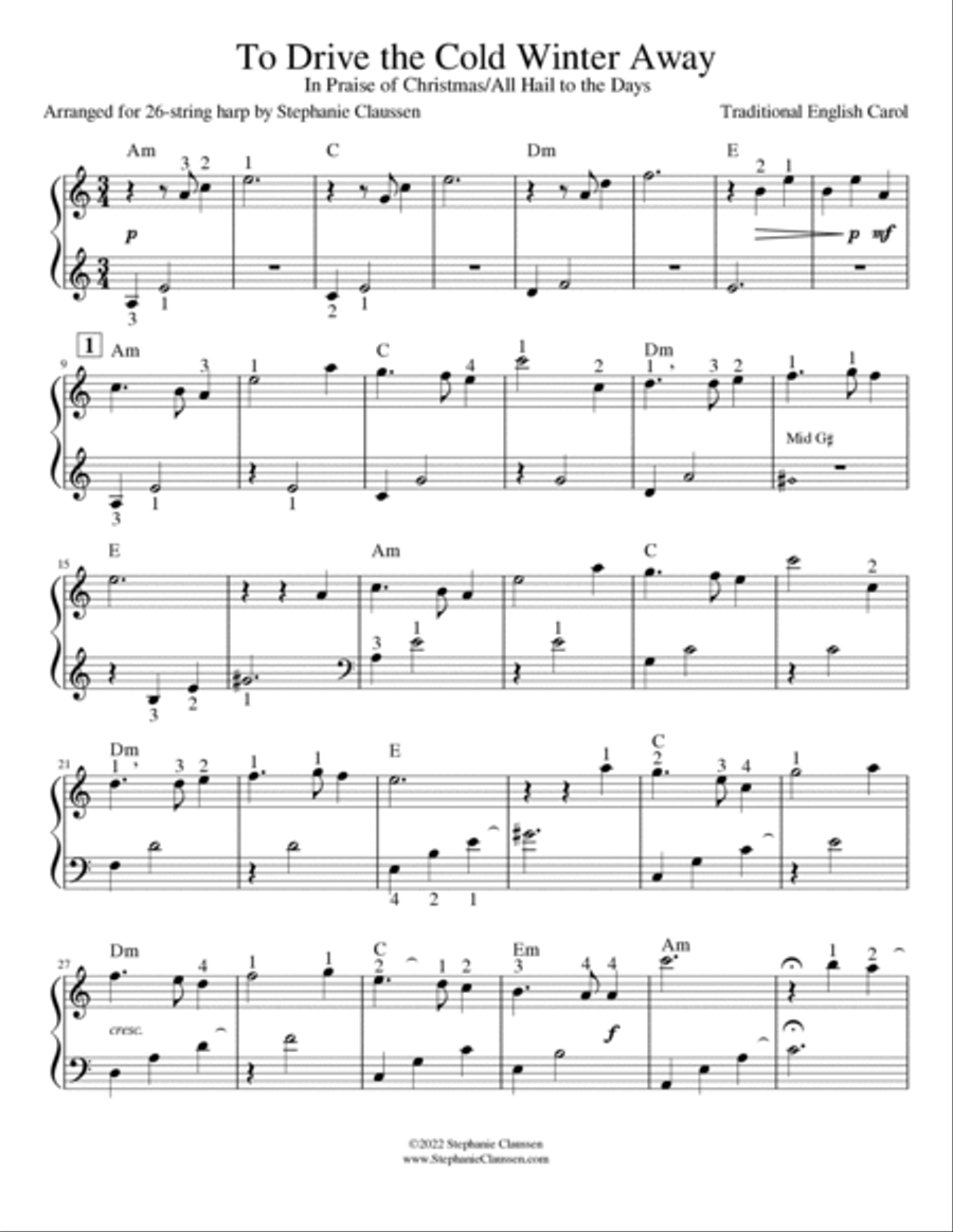 To Drive the Cold Winter Away (In Praise of Christmas) Harp scores gallery preview page 2