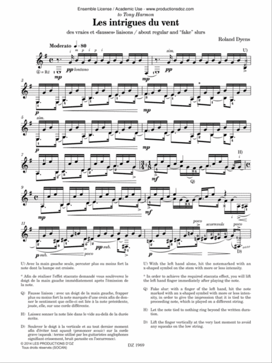Les 100 de Roland Dyens - Les intrigues du vent Classical Guitar scores gallery preview page 2
