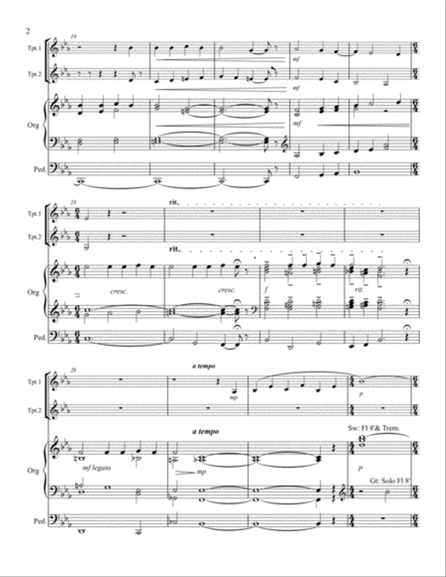 Lo, How A Rose E’er Blooming - Two Trumpets and Organ Trumpet Duet scores gallery preview page 3