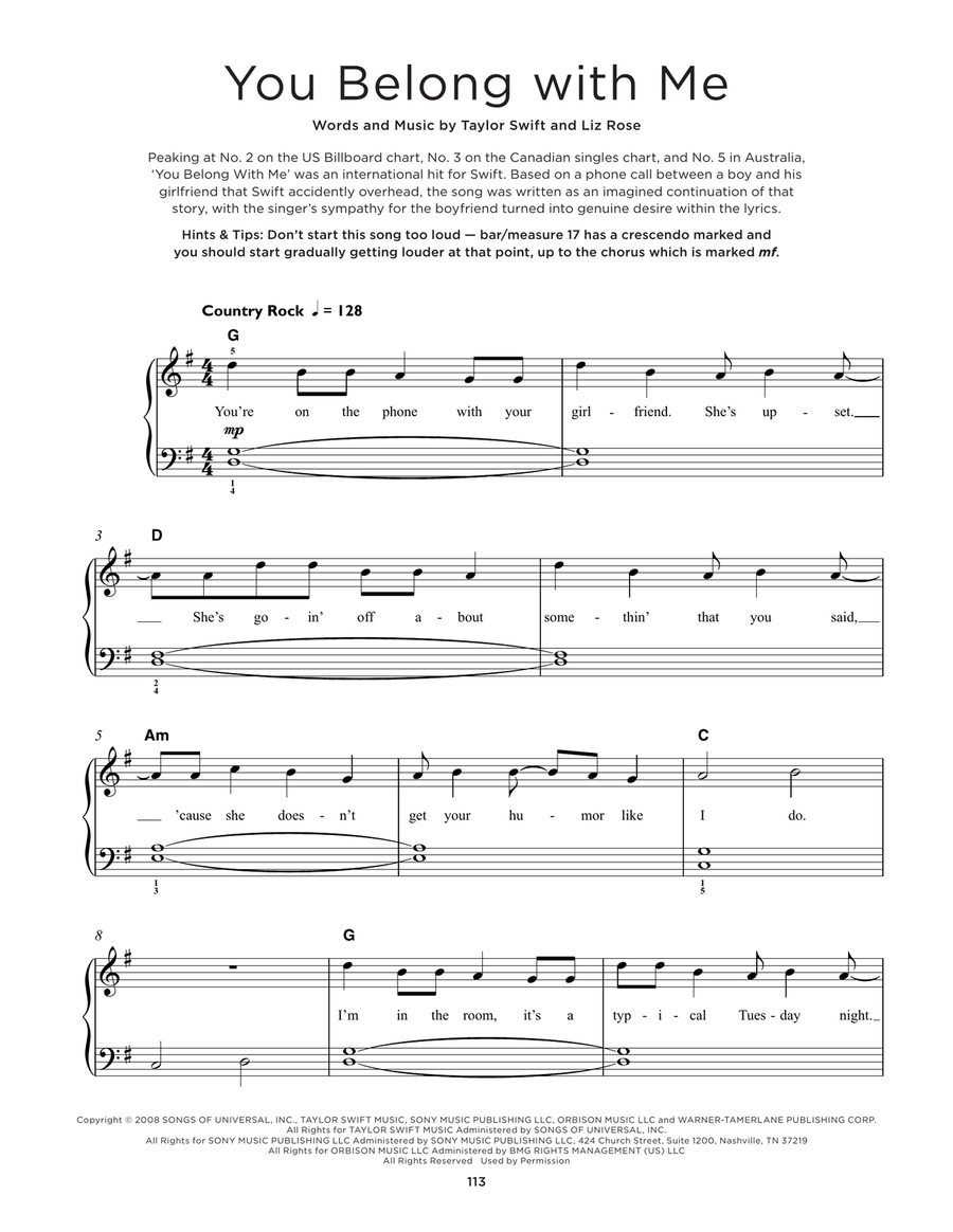 You Belong With Me Easy Piano scores gallery preview page 1
