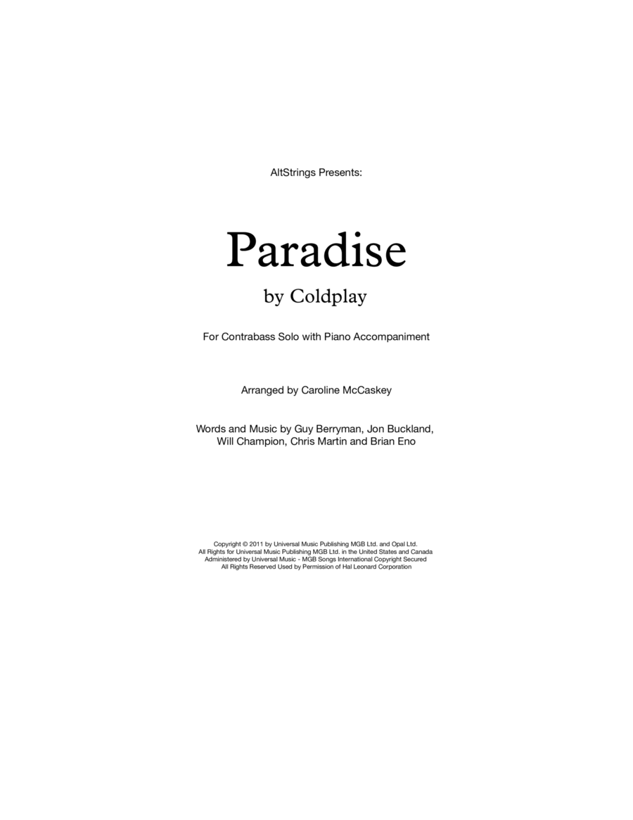 Paradise Paradise Double Bass scores gallery preview page 1