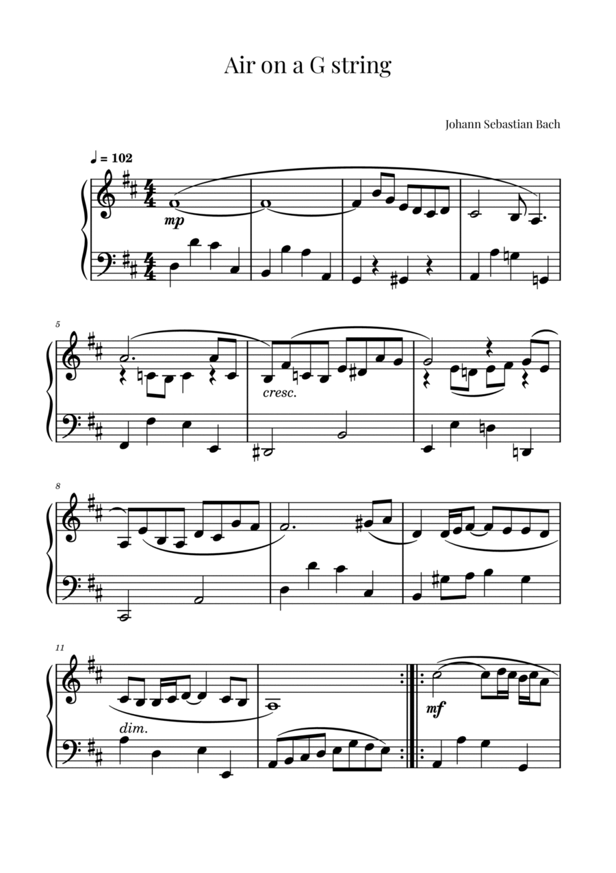 Air on a G string Air on a G string Easy Piano scores gallery preview page 1