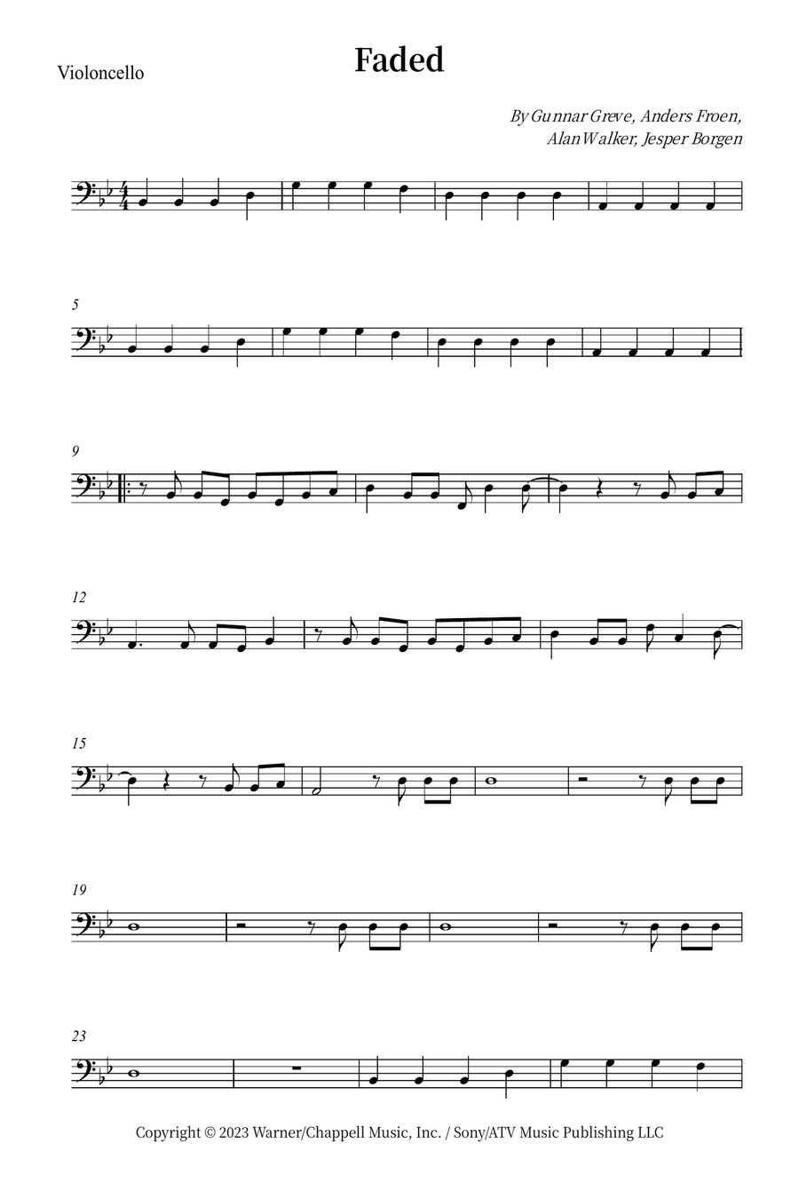 Faded Faded Cello Solo scores gallery preview page 1