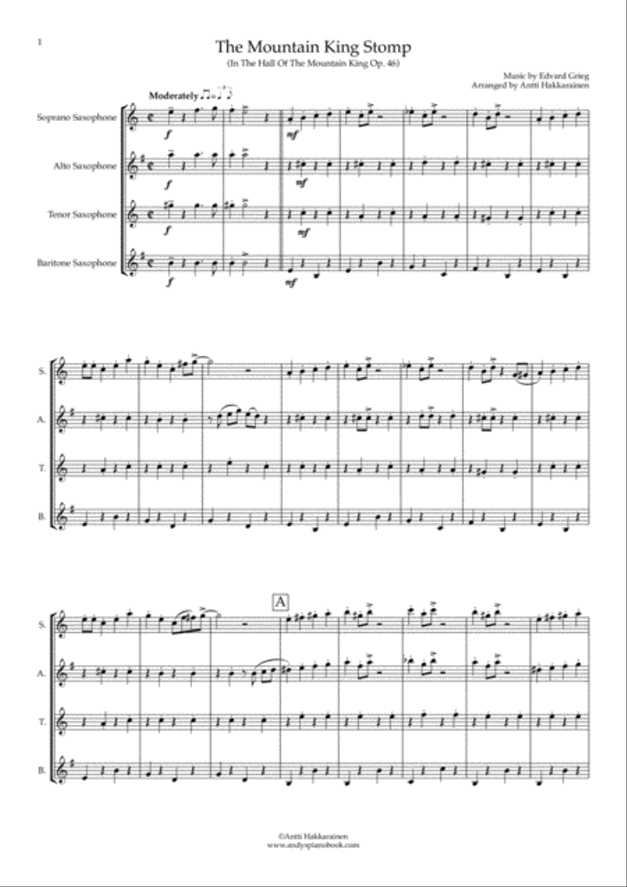 The Mountain King Stomp (In The Hall Of The Mountain King) - Saxophone Quartet Saxophone Quartet scores gallery preview page 2