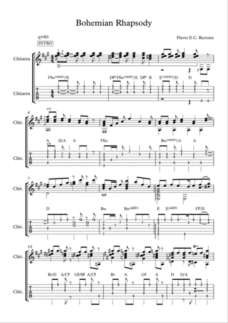 Bohemian Rhapsody Guitar Tablature scores gallery preview page 1