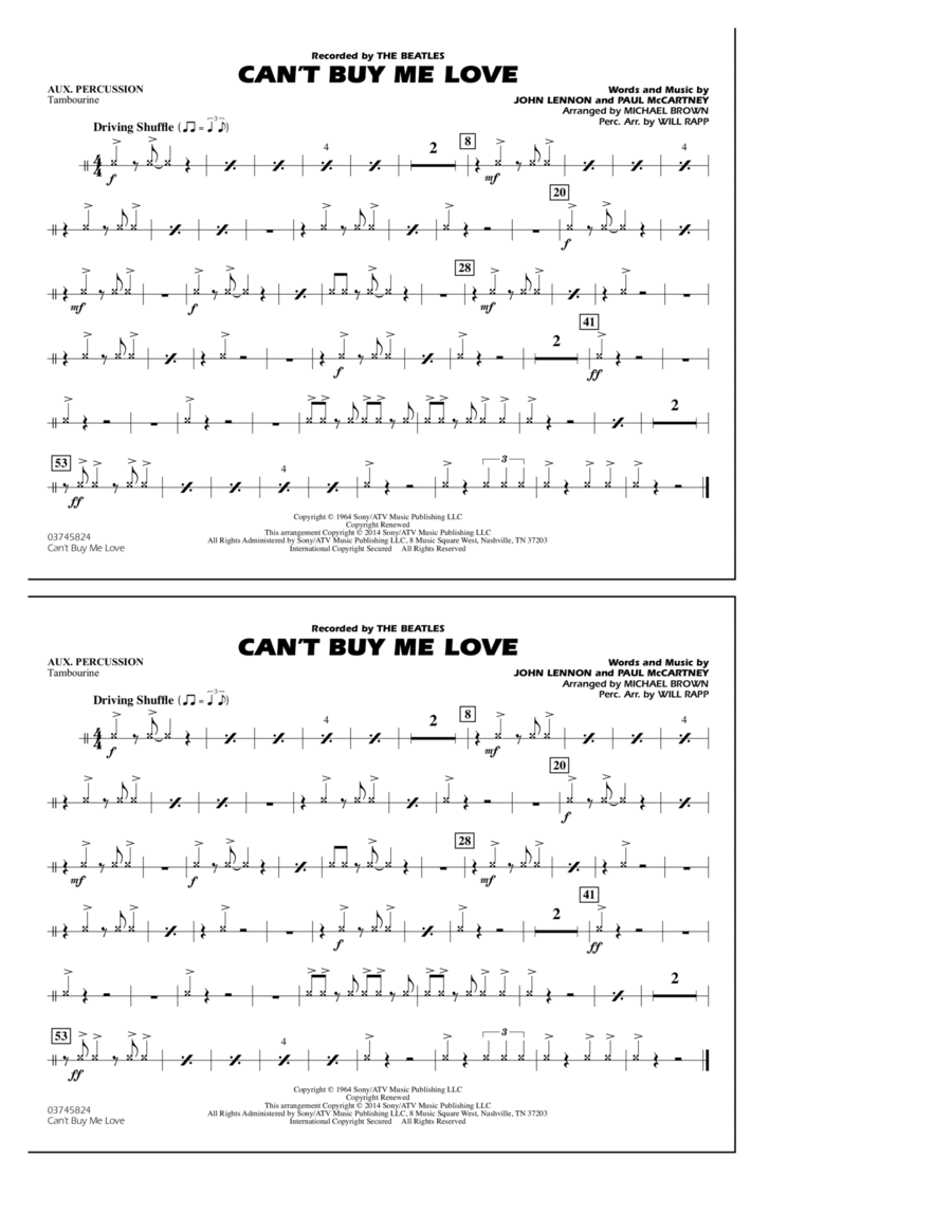 Can't Buy Me Love - Aux Percussion Marching Band scores gallery preview page 1