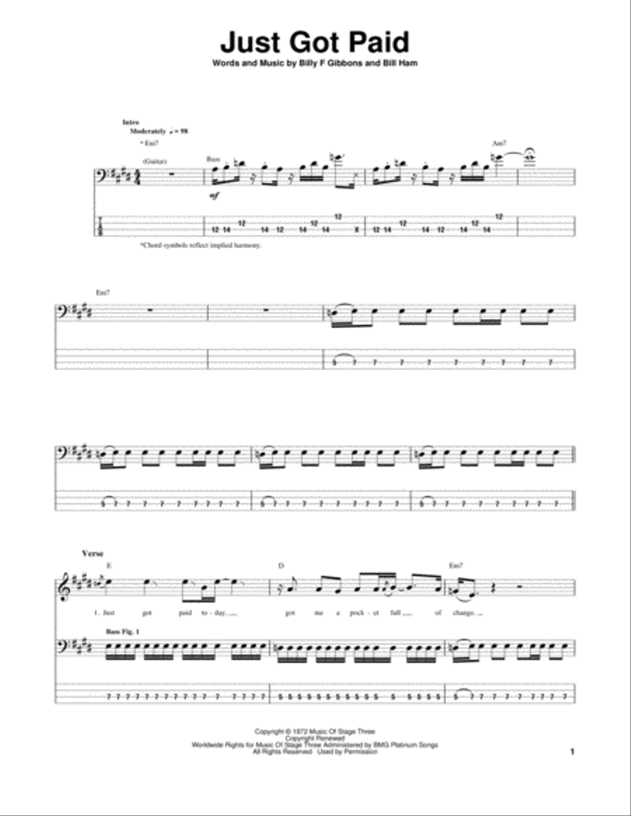Just Got Paid Guitar Tablature scores gallery preview page 1