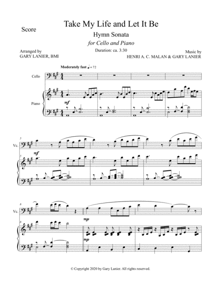 TAKE MY LIFE AND LET IT BE Hymn Sonata (for Cello and Piano with Score/Part) image number null