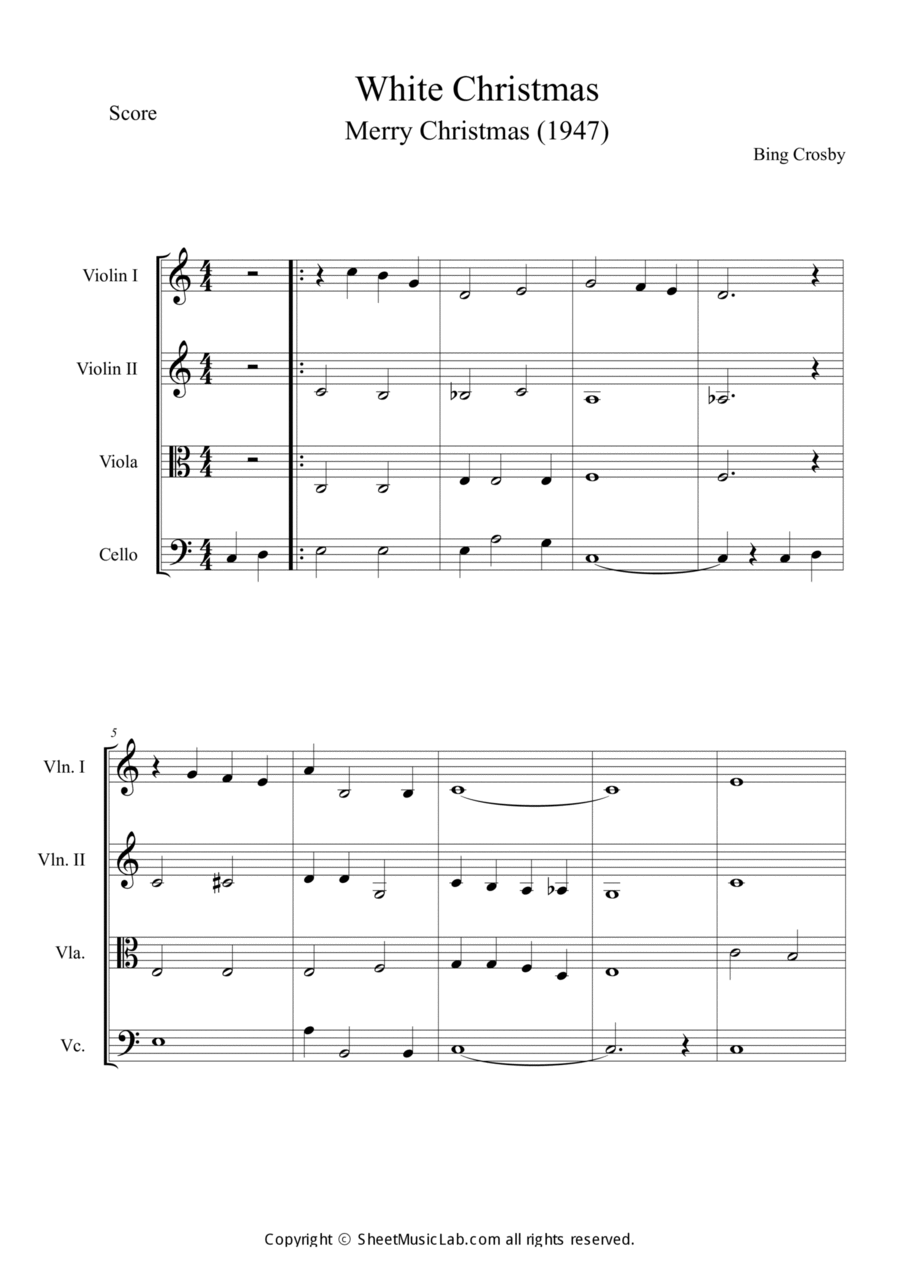 I'm Dreaming Of A White Christmas String Quartet scores gallery preview page 1