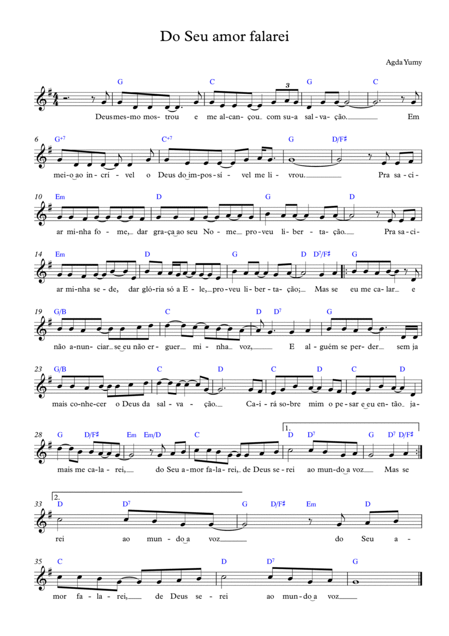 Do Seu amor falarei Piano scores gallery preview page 1
