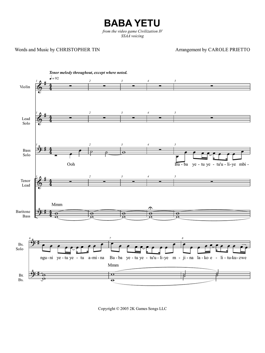 Baba Yetu SSAA scores gallery preview page 1