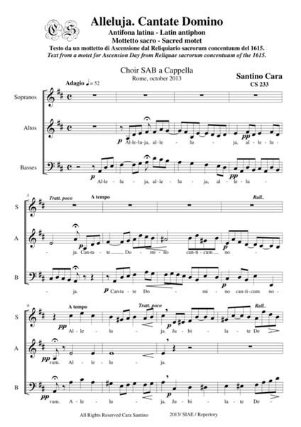 Alleluia. Cantate Domino - Sacred Motet for SAB a cappella image number null