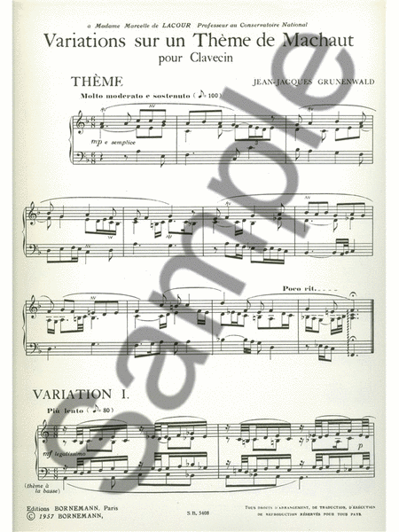 Grunenwald Variations Sur Un Theme De Machaud Harpsichord Book