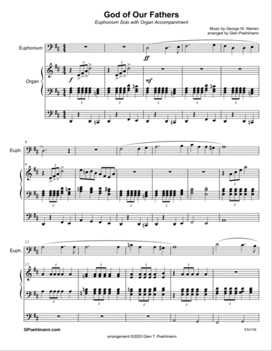 GOD OF OUR FATHERS - EUPHONIUM (Trombone) SOLO with Organ Accompaniment Small Ensemble scores gallery preview page 1