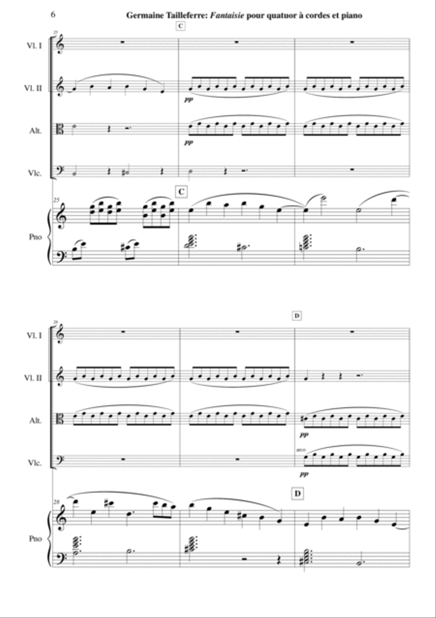 Germaine Tailleferre: Fantaisie for string quartet and piano Piano Quintet scores gallery preview page 6