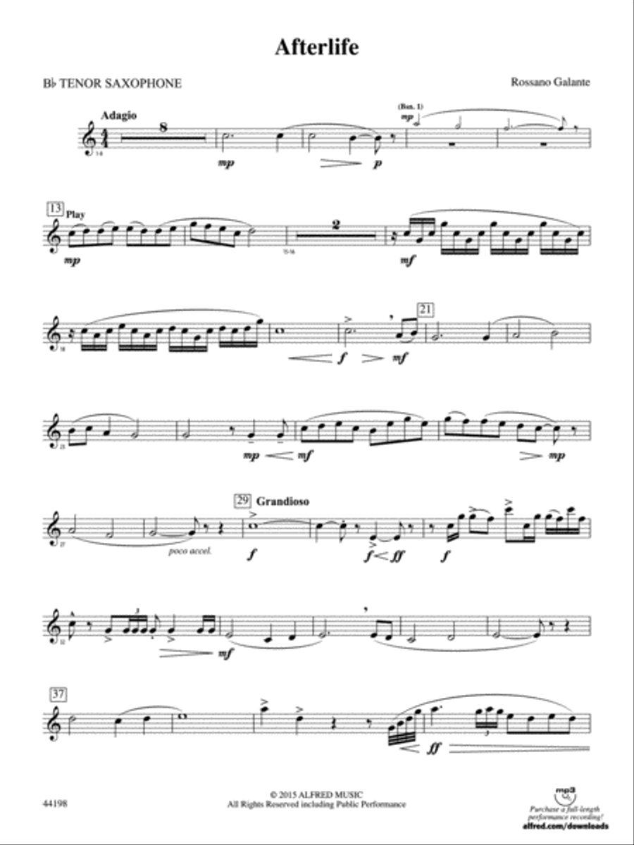 Afterlife: B-flat Tenor Saxophone Concert Band scores gallery preview page 1