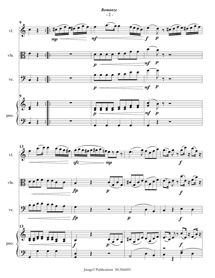 Mozart: Romanze from K. 525 for Piano Quartet Piano Quartet scores gallery preview page 3