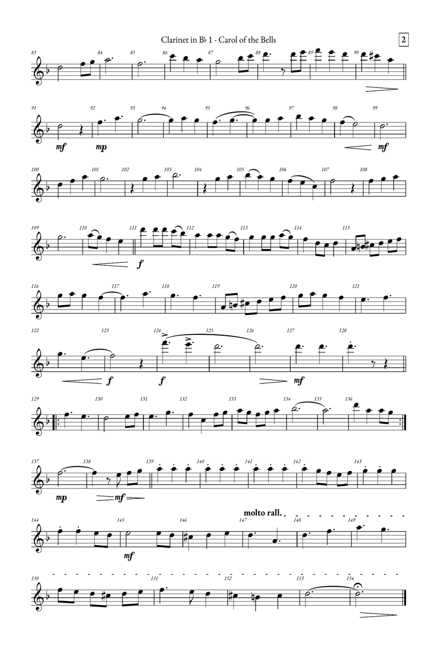 Carol of the Bells Clarinet Duet scores gallery preview page 6