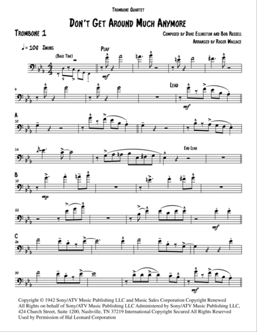Don't Get Around Much Anymore Brass Quartet scores gallery preview page 6