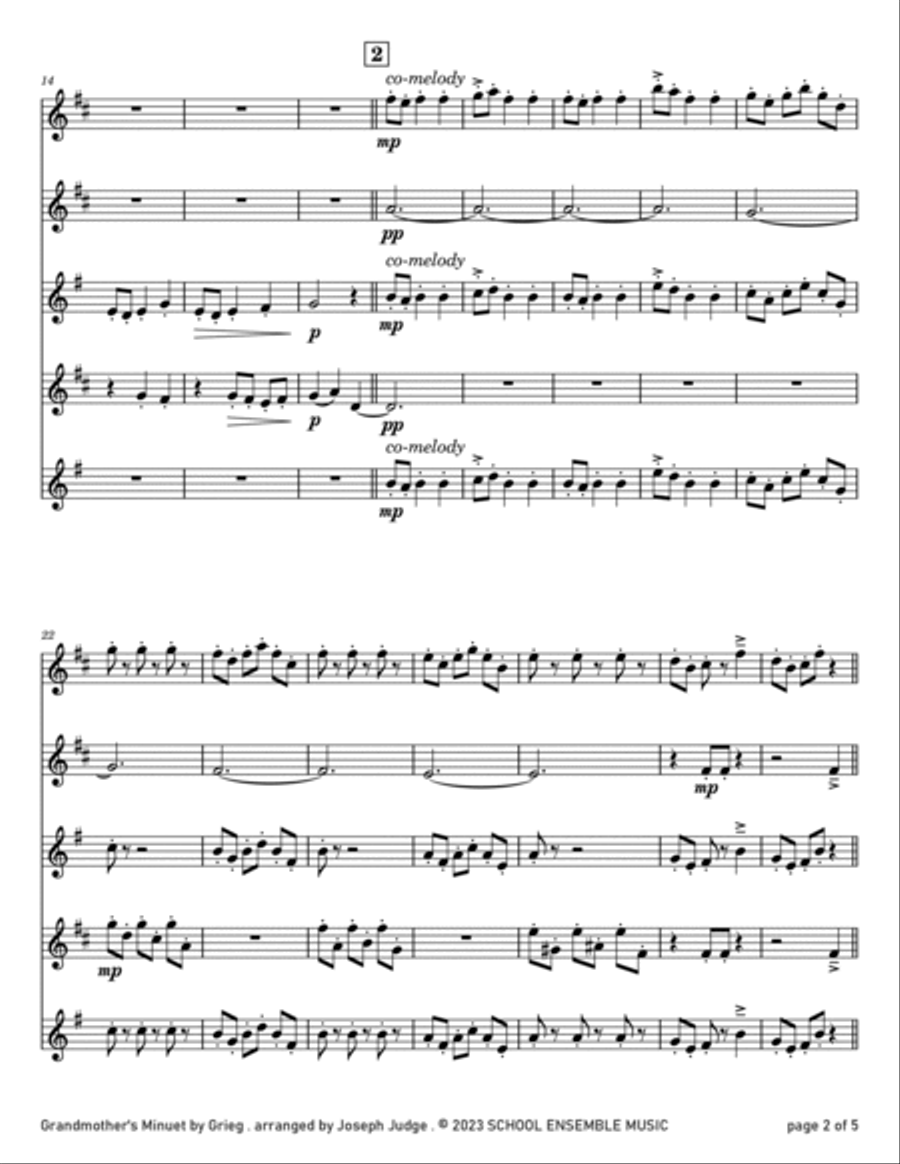Grandmother's Minuet by Grieg for Saxophone Quartet in Schools Saxophone Quartet scores gallery preview page 2