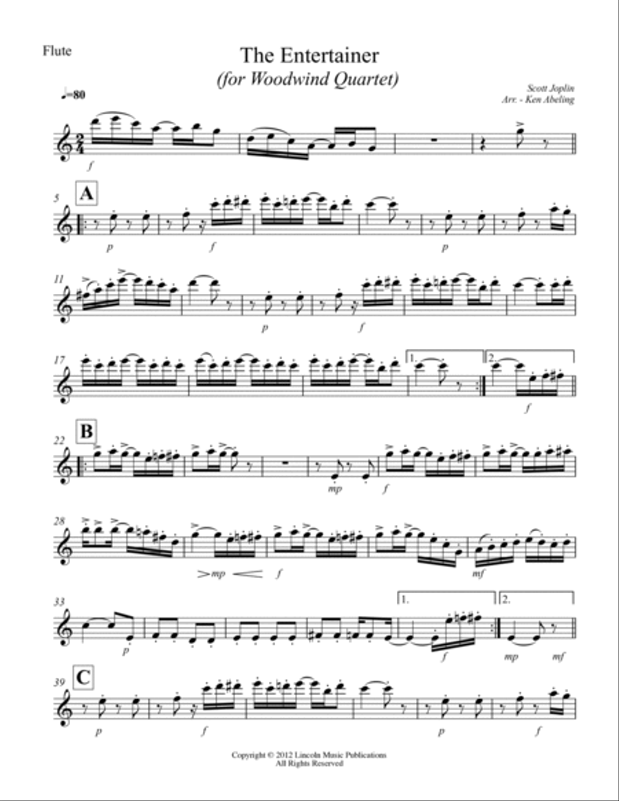 Joplin - “The Entertainer” (for Woodwind Quartet) Woodwind Quartet scores gallery preview page 6
