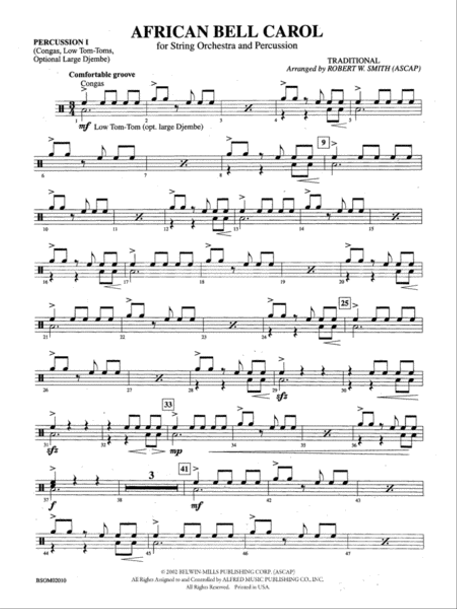 African Bell Carol (for String Orchestra and Percussion): 1st Percussion String Orchestra scores gallery preview page 1