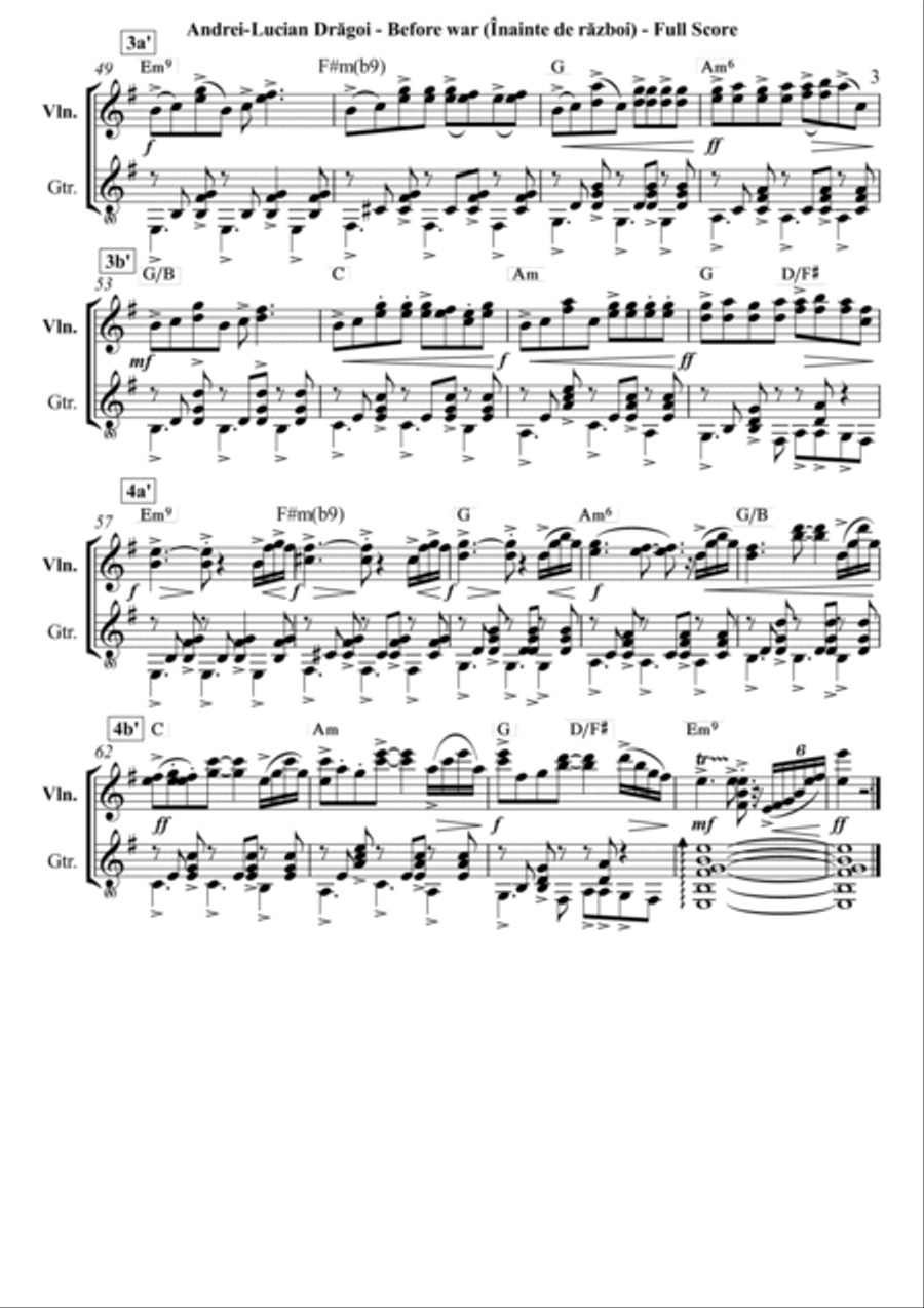 Before war (Înainte de război) - miniature for violin (/viola) and/or guitar (/piano/harp) duo/sol String Duet scores gallery preview page 3