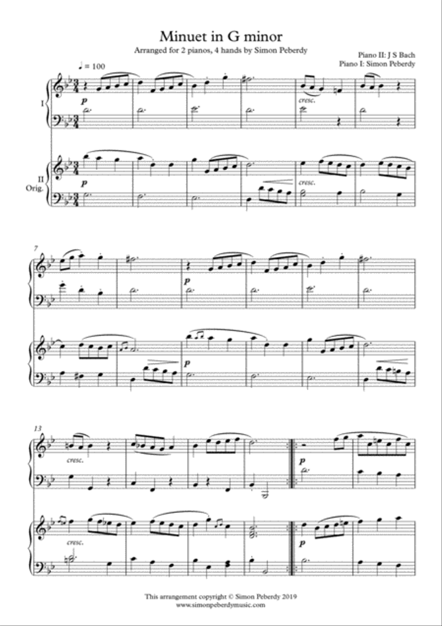 Minuet in G minor (J S Bach) from the little music book of Anna Magdalena, Arr Simon Peberdy Piano Method scores gallery preview page 2