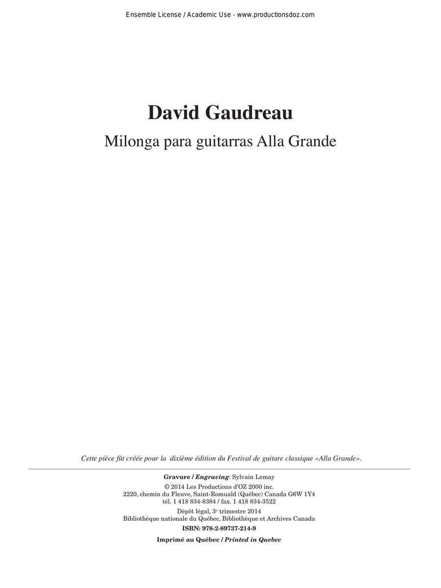 Milonga para guitarras alla grande Guitar Ensemble scores gallery preview page 1