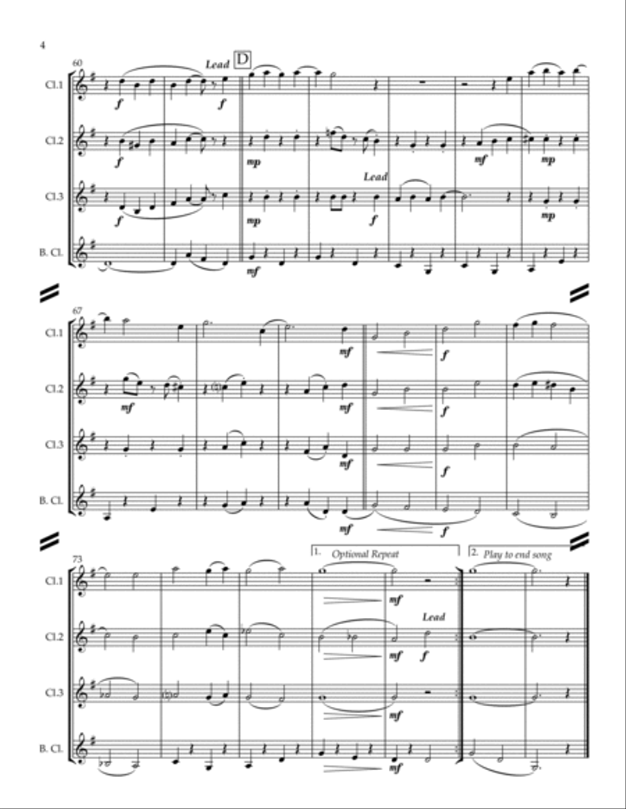 Sing-along Medley #3 (for Clarinet Quartet) Clarinet Quartet scores gallery preview page 5