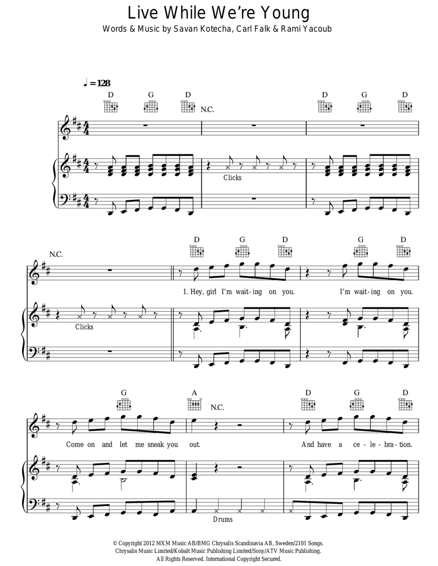 Live While We're Young Acoustic Guitar scores gallery preview page 1