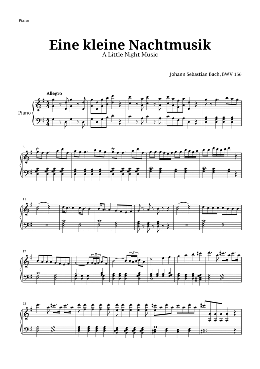 Eine kleine Nachtmusik by Mozart for Piano image number null