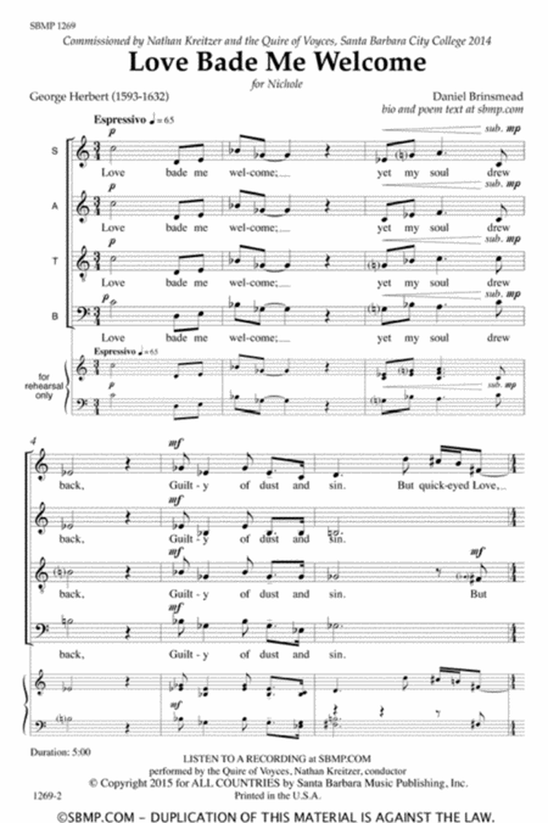 Love Bade Me Welcome - SATB Octavo image number null