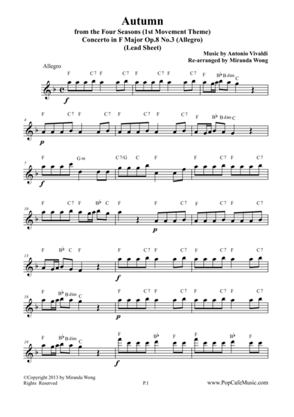 Autumn from Four Seasons - Lead Sheet in F