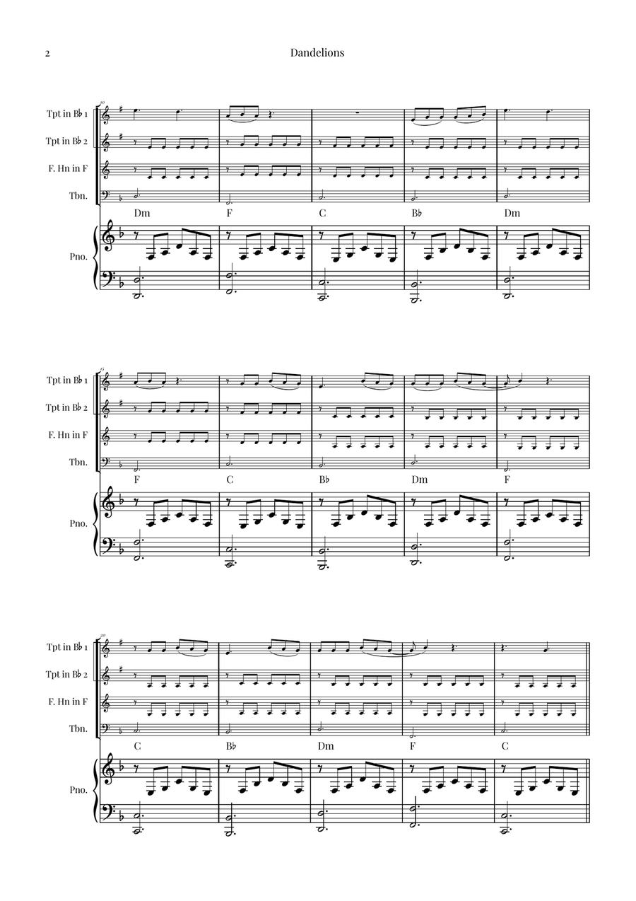 Dandelions Brass Quartet scores gallery preview page 2