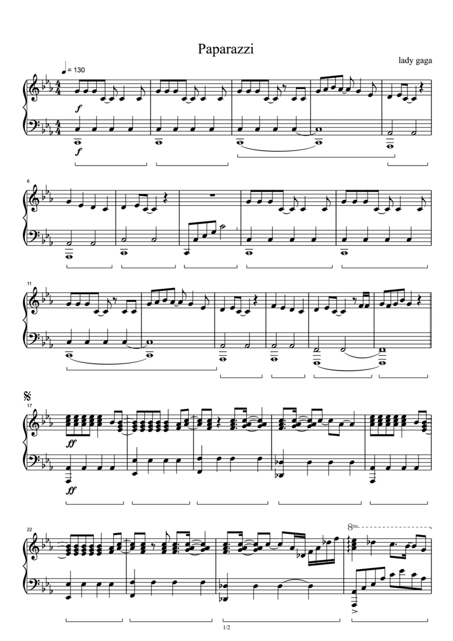 Paparazzi Paparazzi Piano Solo scores gallery preview page 1