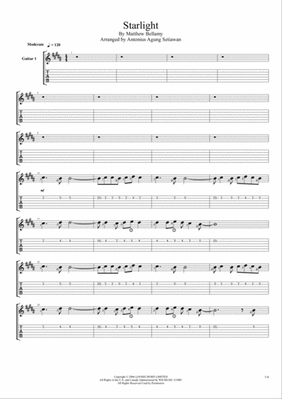 Starlight Guitar Tablature scores gallery preview page 1