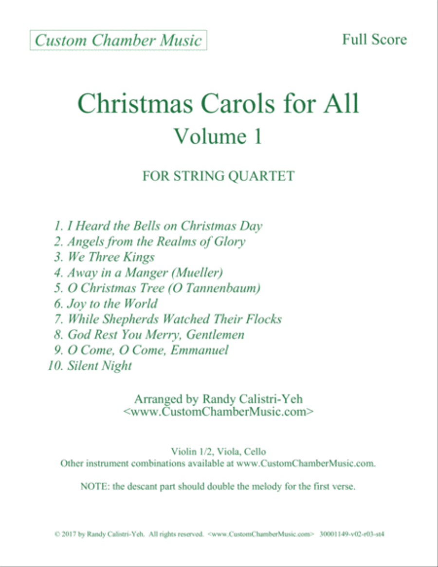 Christmas Carols for All, Volume 1 (for String Quartet)