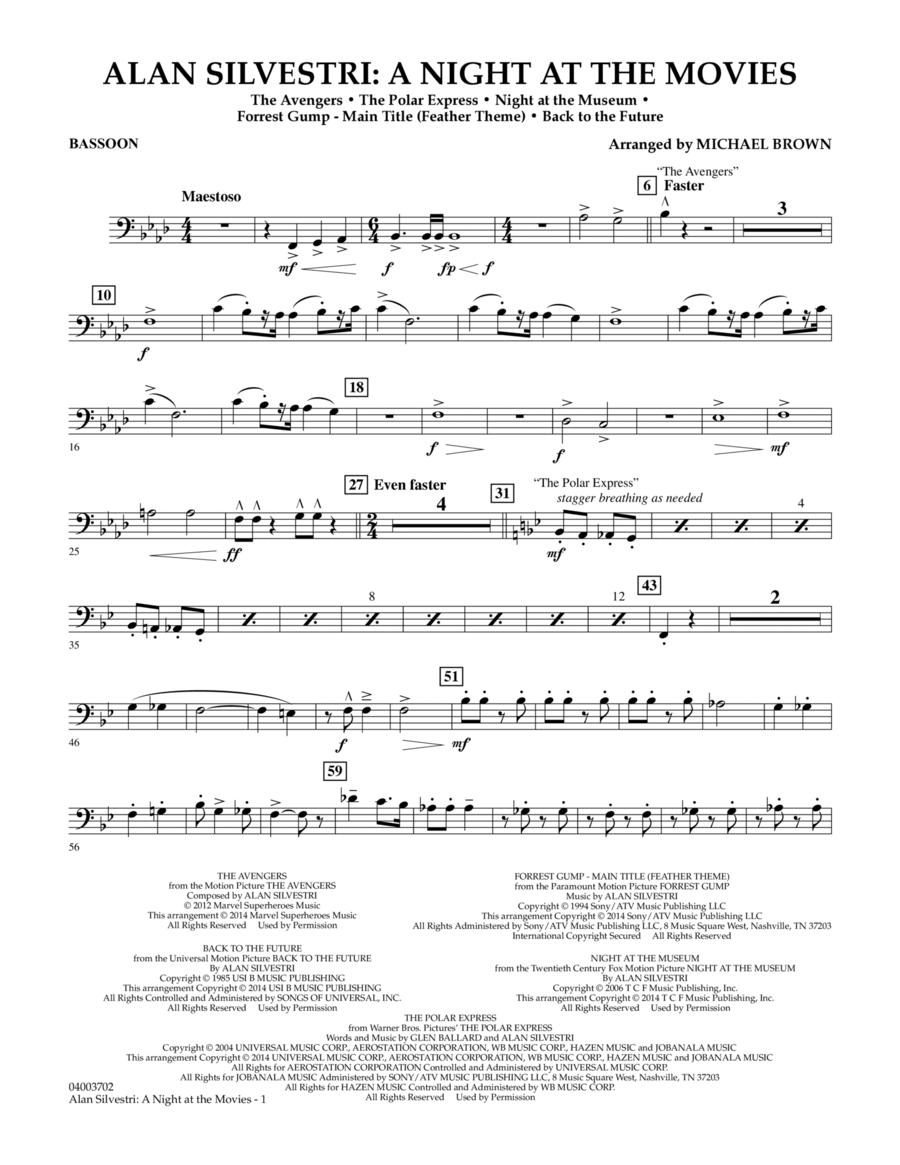 Alan Silvestri: A Night at the Movies - Bassoon Concert Band scores gallery preview page 1