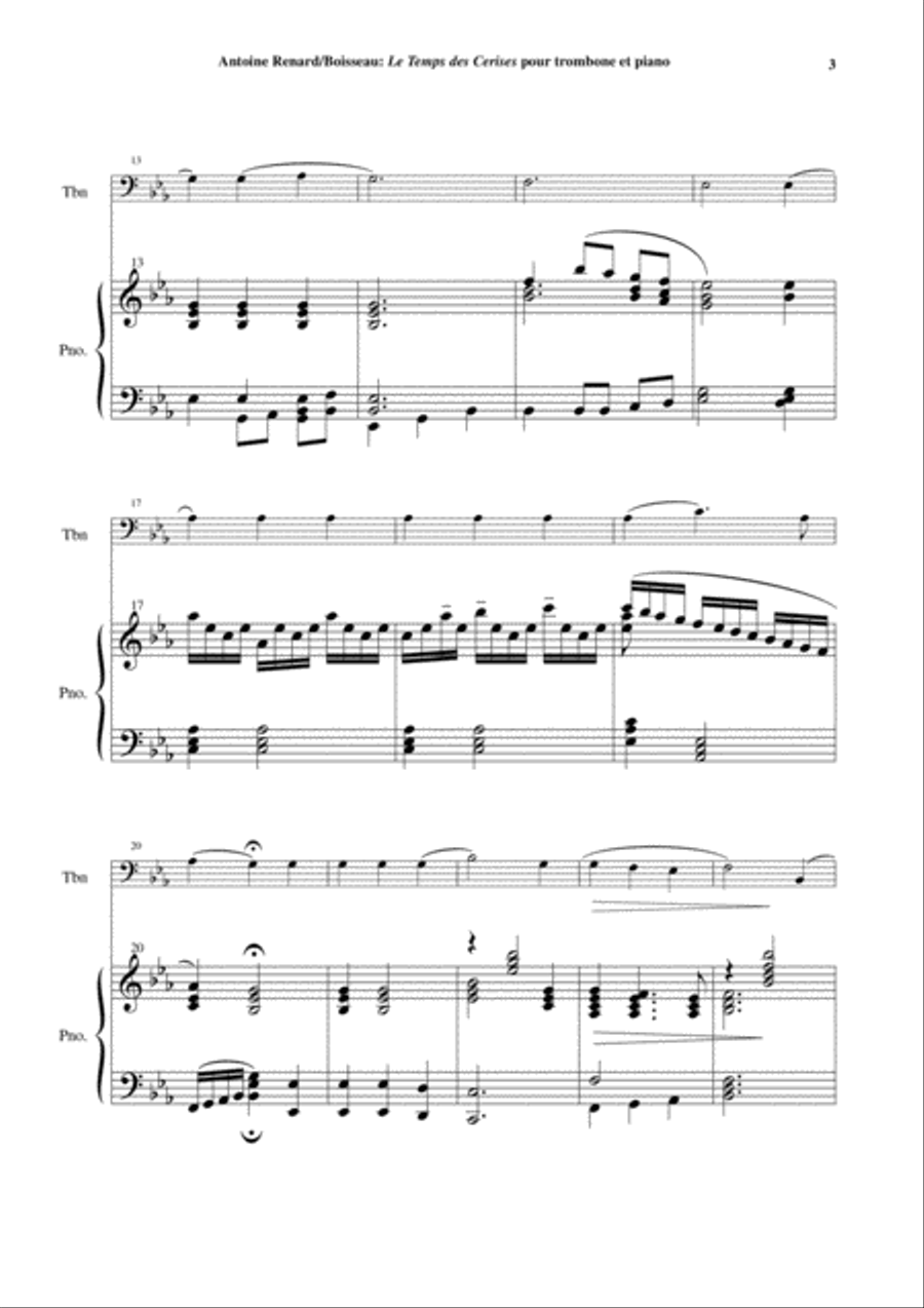 Antoine Renard: Le Temps des Cerises, arranged for trombone and piano Piano scores gallery preview page 3