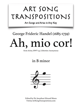 Book cover for HANDEL: Ah, mio cor! (transposed to B minor)