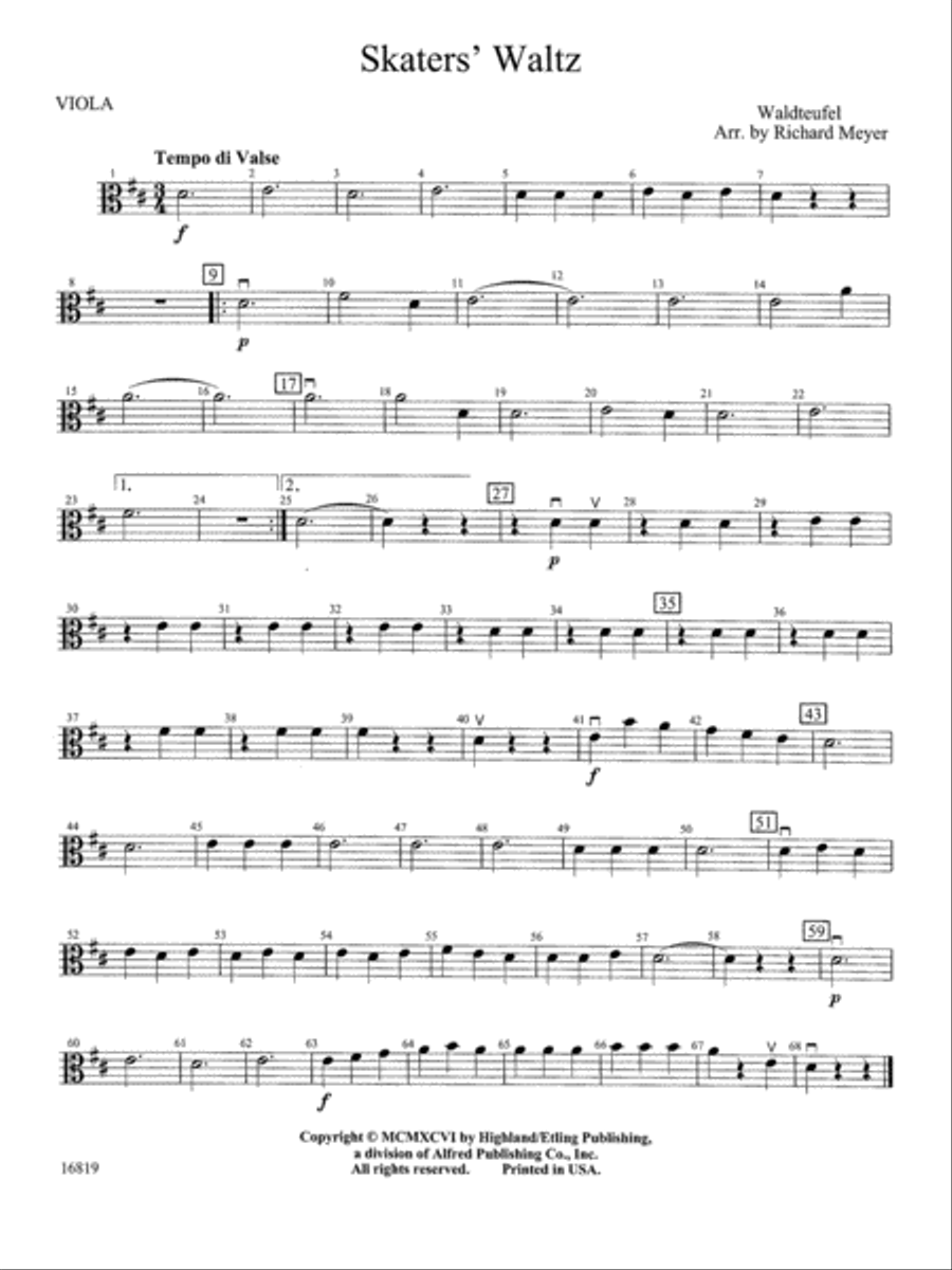 Skaters' Waltz: Viola String Orchestra scores gallery preview page 1