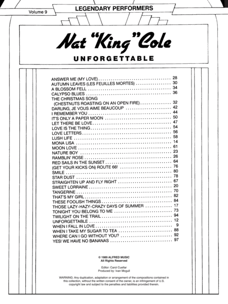 Unforgettable by Nat "King" Cole Piano, Vocal, Guitar - Sheet Music