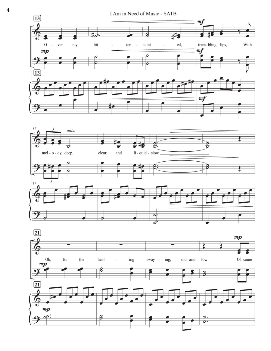 I Am in Need of Music (SATB) 4-Part scores gallery preview page 4