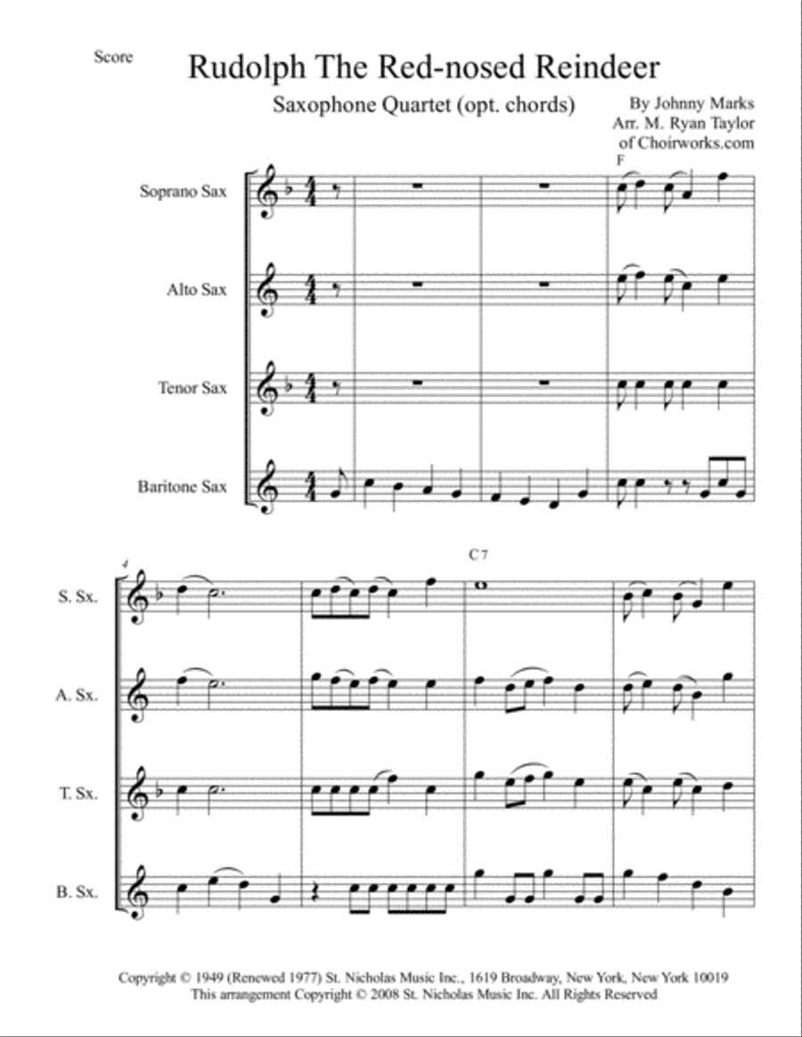 Rudolph The Red-nosed Reindeer Woodwind Quartet scores gallery preview page 1