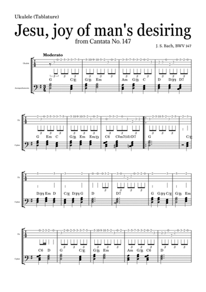 JESU, JOY OF MAN'S DESIRING by Bach - easy version for Ukulele (Tablature) and piano with chords image number null