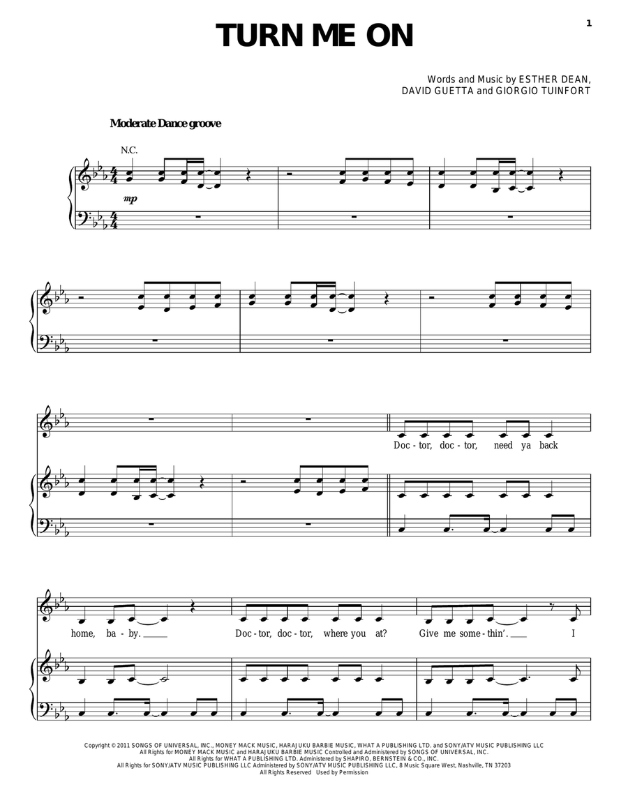 Turn Me On Turn Me On Piano, Vocal, Guitar scores gallery preview page 1