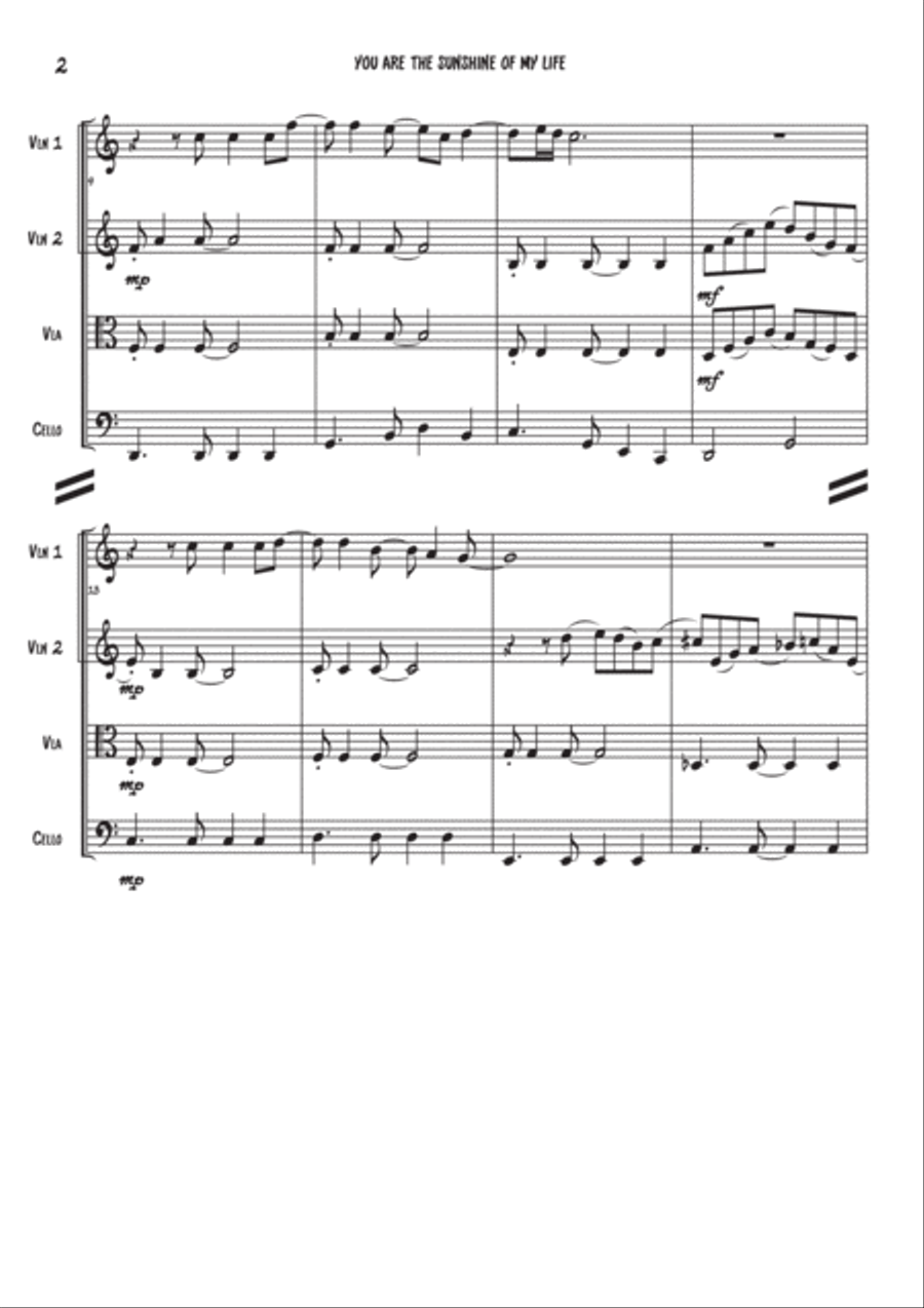 You Are The Sunshine Of My Life String Quartet scores gallery preview page 2